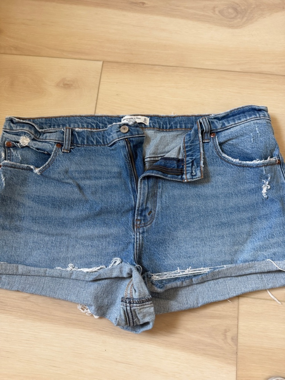 Abercrombie & Fitch Light Blue Distressed Cuffed Denim Shorts